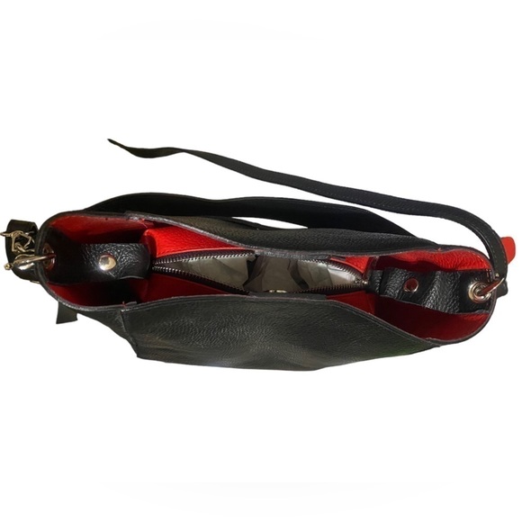 BORSE IN PELLE Leather Tote Shoulder Bag Black Removable Red P…Dark Lolita - Picture 11 of 13